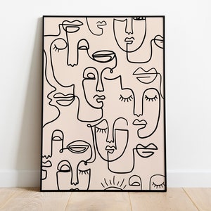 Abstract Faces Line Art Print  Boho Print Continuous Line Art Faces Wall Art Minimal Art Print INSTANT DOWNLOAD Face line art Woman face art