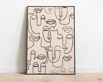 Abstract Faces Line Art Print  Boho Print Continuous Line Art Faces Wall Art Minimal Art Print INSTANT DOWNLOAD Face line art Woman face art