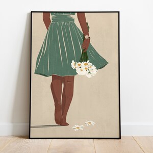 Black Woman Wall Art, Black Art, INSTANT DOWNLOAD, Digital Download, Flower Lover, Black Woman Walking Art, Art Decor, Wall Art Download.