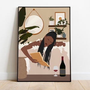 Black Woman Bath Tub, Bathroom Art, Black Woman Art, Black Art, INSTANT DOWNLOAD, Boho Wall Art, Black Girl Printable Art, African American.