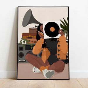 Girl art, Black art, Black Woman Art, Black Art Prints, African American Art, Music Art, Song Lover, Mid Century Modern Art, Black Girl Art.