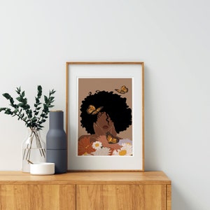 Black Woman Art, INSTANT DOWNLOAD, Flower Woman Art, Printable Art, Boho Wall Art, Fashion print, Black Girl Art Print, Black Woman Art. image 5