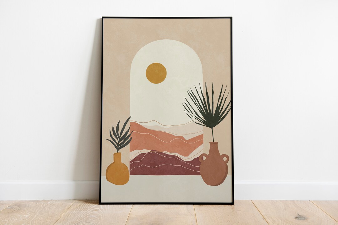 Mid Century Modern Wall Art Abstract Leaf Print Sunset Boho Wall Art ...
