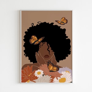 Black Woman Art, INSTANT DOWNLOAD, Flower Woman Art, Printable Art, Boho Wall Art, Fashion print, Black Girl Art Print, Black Woman Art. image 4