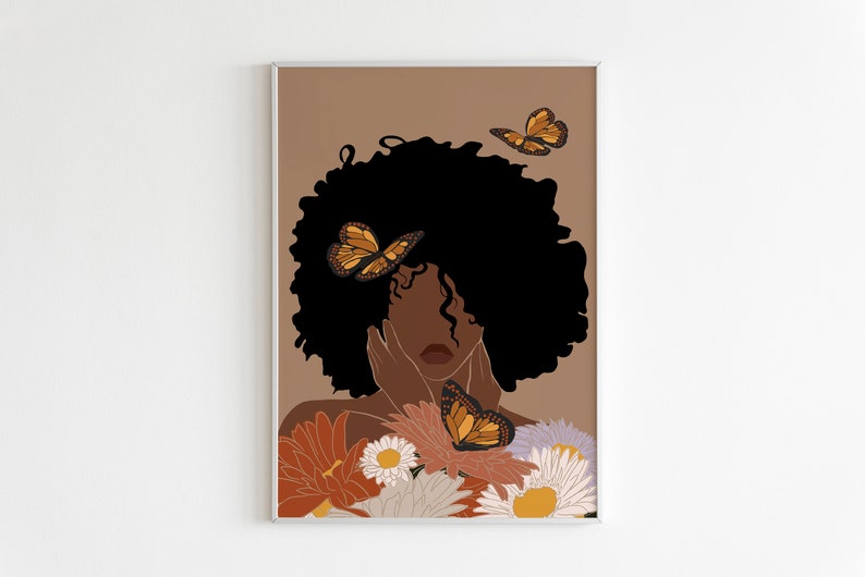 Black Woman Art, INSTANT DOWNLOAD, Flower Woman Art, Printable Art, Boho Wall Art, Fashion print, Black Girl Art Print, Black Woman Art. image 4