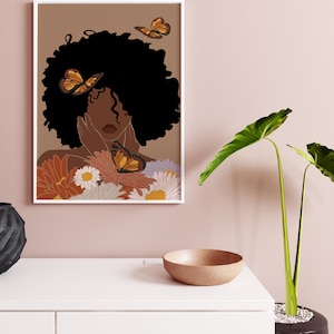 Black Woman Art, INSTANT DOWNLOAD, Flower Woman Art, Printable Art, Boho Wall Art, Fashion print, Black Girl Art Print, Black Woman Art. image 3