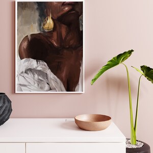 Black Woman WallArt Print Oil Painting Canvas Texture.