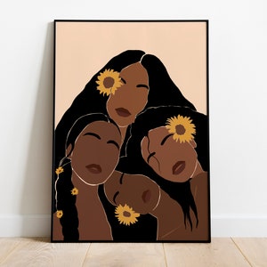 African American Art, Black Woman Art,  Black Girl Art, Black Art, Woman Art Decor, Modern Wall Art, Fashion Flower Art, Boho Wall Art.