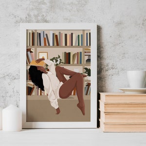 Book girl art, Black Woman Wall Art, African American Art, Black Art, Digital Art, INSTANT DOWNLOAD, Book Lover Art, Book art, Fashion Girl. image 2