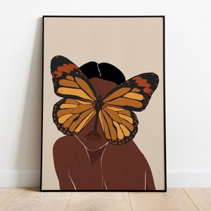 Black Woman Art, Black Art, Digital Downloads, Butterfly Lover, Butterfly Woman Art, Woman Poster, Black Girl Poster,  Female Portrait Art.