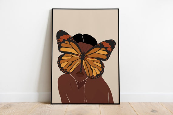 Black Woman Art, Black Art, Digital Downloads, Butterfly Lover, Butterfly Woman Art, Woman Poster, Black Girl Poster,  Female Portrait Art.