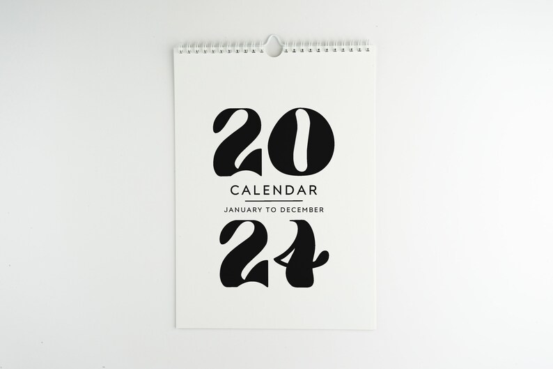 2024 Minimal Wall Calendar, Wall Calendar 2024, 12 Month Calendar, Calendar Hanging A4 Paper Size, Black White Color Calendar, Minimalist. image 1