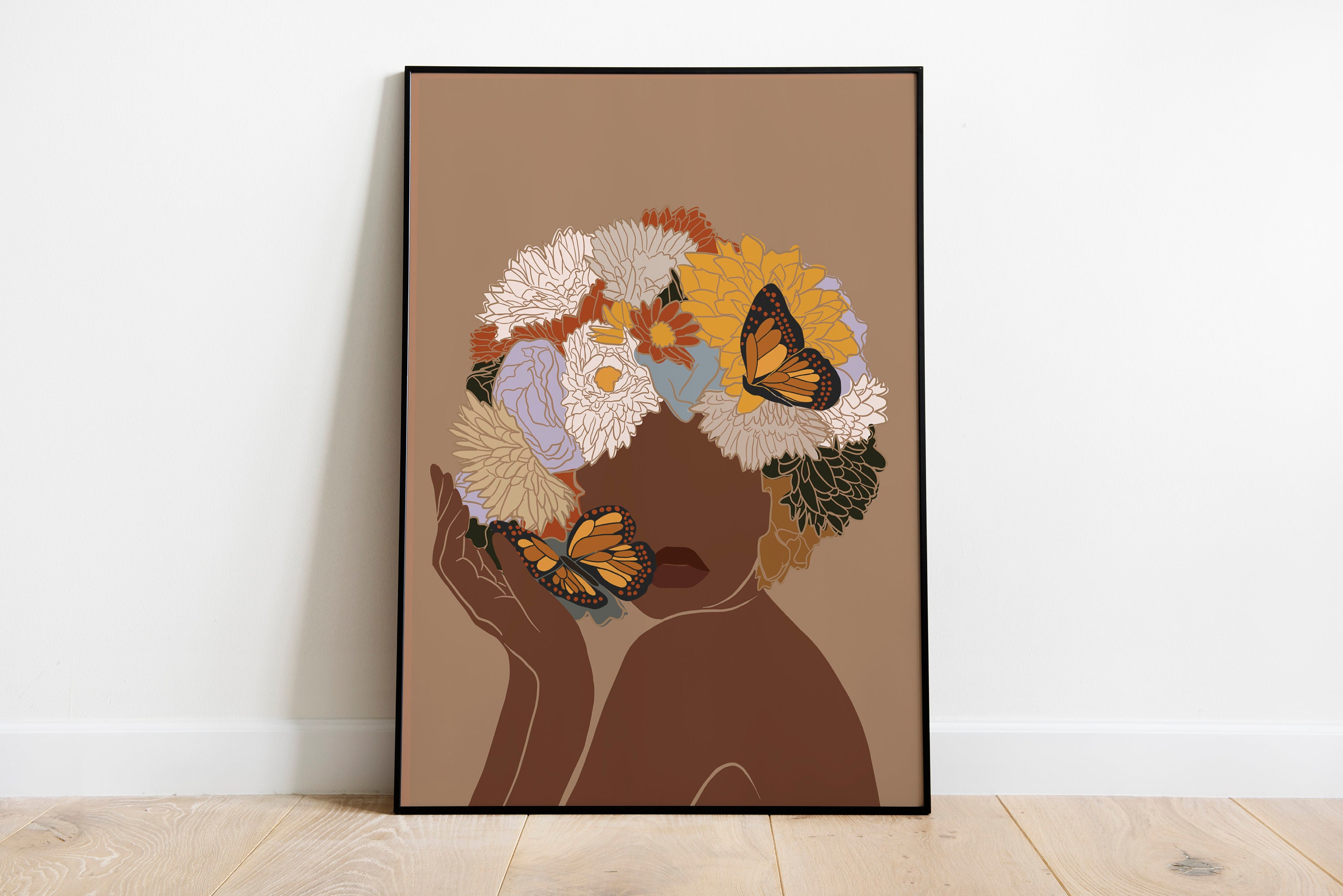 African Woman Art Flower Head Woman INSTANT DOWNLOAD Black pic picture