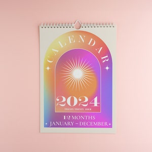 Gradient Wall Calendar, Wall Calendars 2024, Planner 2024, 12 Month Calendar, Hanging A4 Size, Monthly Calendar, Calendar Art image 1