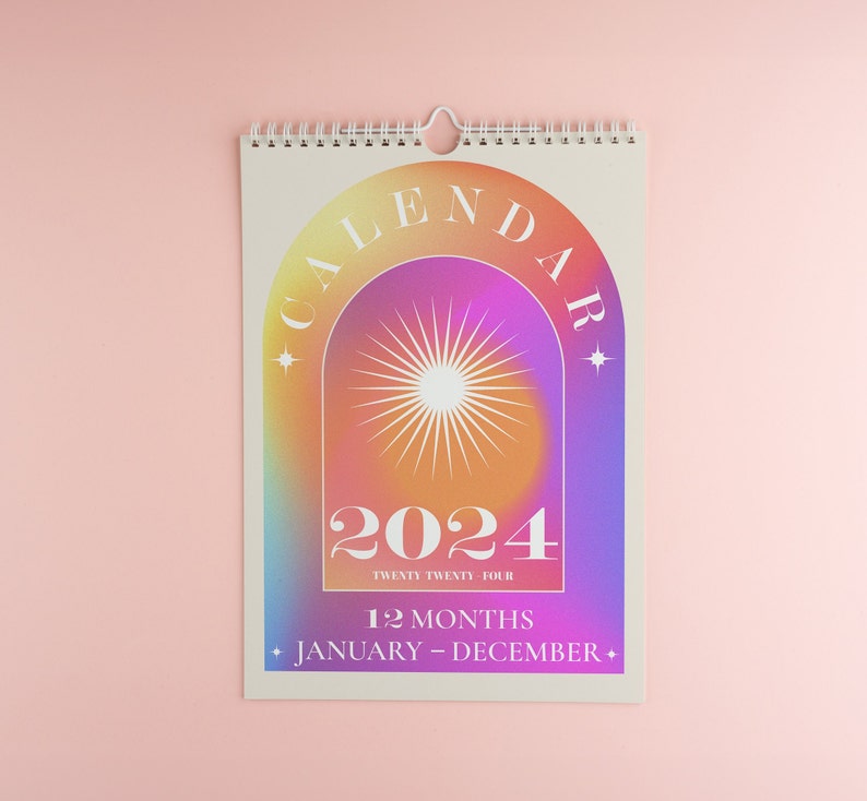 Gradient Wall Calendar, Wall Calendars 2024, Planner 2024, 12 Month Calendar, Hanging A4 Size, Monthly Calendar, Calendar Art image 1