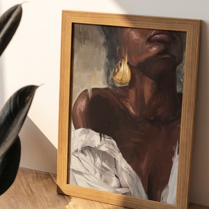 Black Woman WallArt Print Oil Painting Canvas Texture.