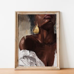 Black Woman WallArt Print Oil Painting Canvas Texture.