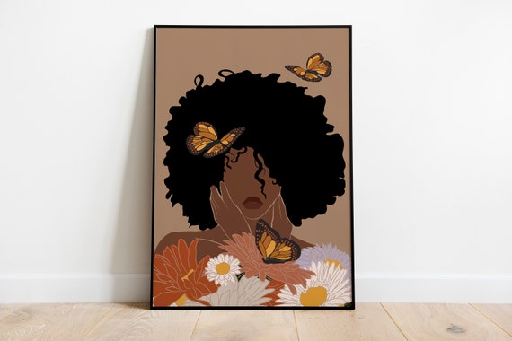 Black Woman Art, INSTANT DOWNLOAD, Flower Woman Art, Printable Art