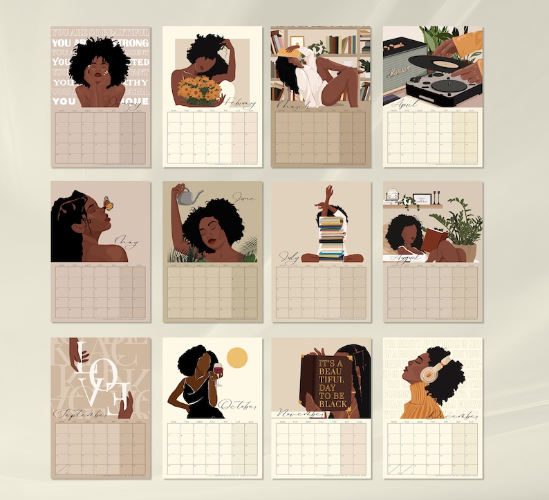 Black Woman Wall Calendar, Wall Calendars 2024, Wall Art Calendar, 12 Month Calendar, Hanging A4 Size, Monthly Calendar, Black Girl Calendar image 9