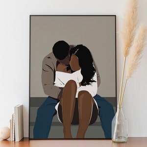 Wall art print, Black woman art, Black couple art, Black art, Black love art, African American art, Black print, Black girl wall art, Art. image 2