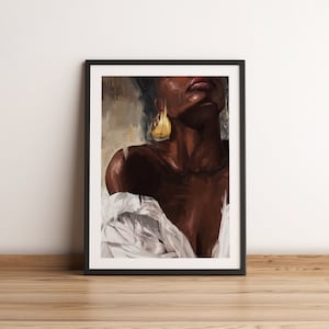 Black Woman WallArt Print Oil Painting Canvas Texture.
