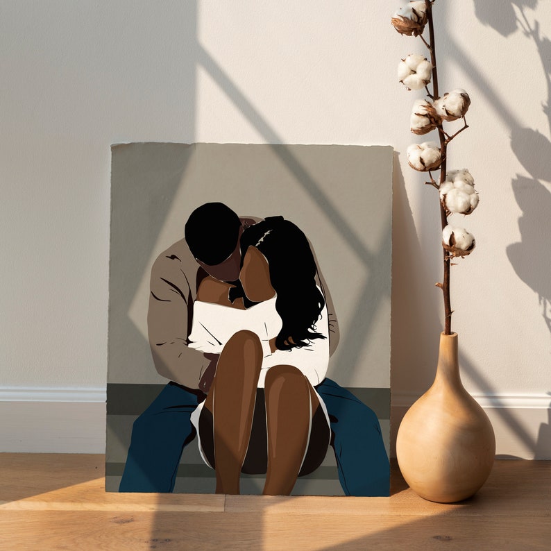 Wall art print, Black woman art, Black couple art, Black art, Black love art, African American art, Black print, Black girl wall art, Art. image 5