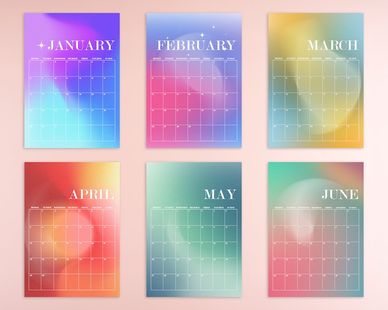 Gradient Wall Calendar, Wall Calendars 2024, Planner 2024, 12 Month Calendar, Hanging A4 Size, Monthly Calendar, Calendar Art image 8