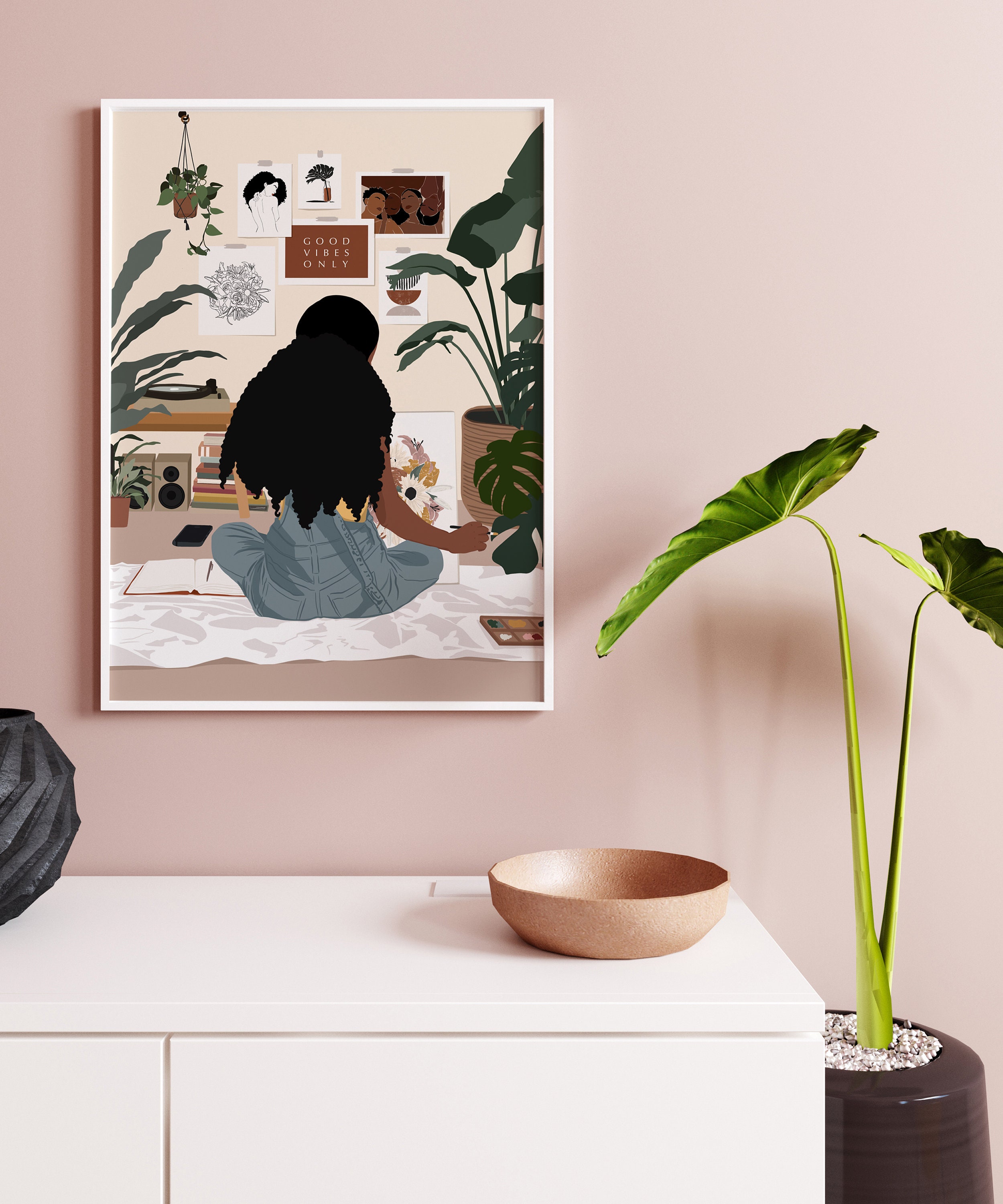 Black Woman Wall Art Black Art Afro Girl Wall Art Painting Etsy