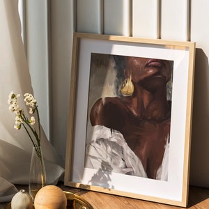 Black Woman WallArt Print Oil Painting Canvas Texture.