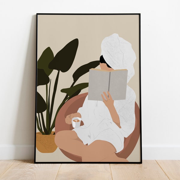 Woman Reading Print, Boho Woman print, Woman Print, Book Lover Art, Modern Wall art, Abstract Female Print, Library Wall Art, Wall Art Gift.