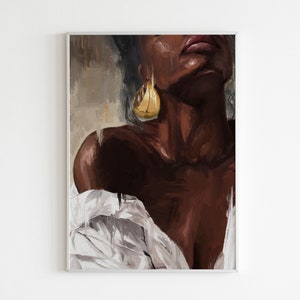 Black Woman WallArt Print Oil Painting Canvas Texture.