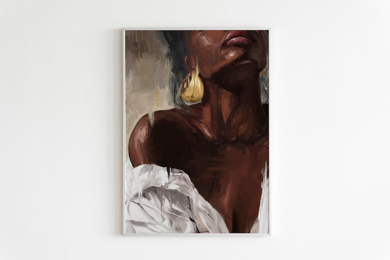 Black Woman WallArt Print Oil Painting Canvas Texture.