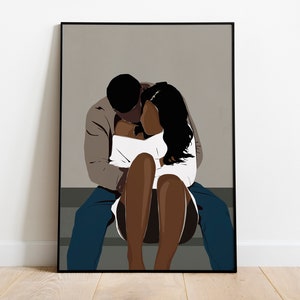 Wall art print, Black woman art, Black couple art, Black art, Black love art,  African American art, Black print, Black girl wall art, Art.