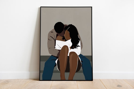 Wall art print, Black woman art, Black couple art, Black art, Black love art,  African American art, Black print, Black girl wall art, Art.