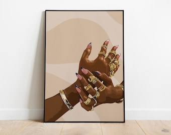 Black Woman Art, Black Art, Black Girl, African American Wall Art, INSTANT DOWNLOAD, Black Hand Art, Gold Art, Digital Wall Art, Wall Decor.