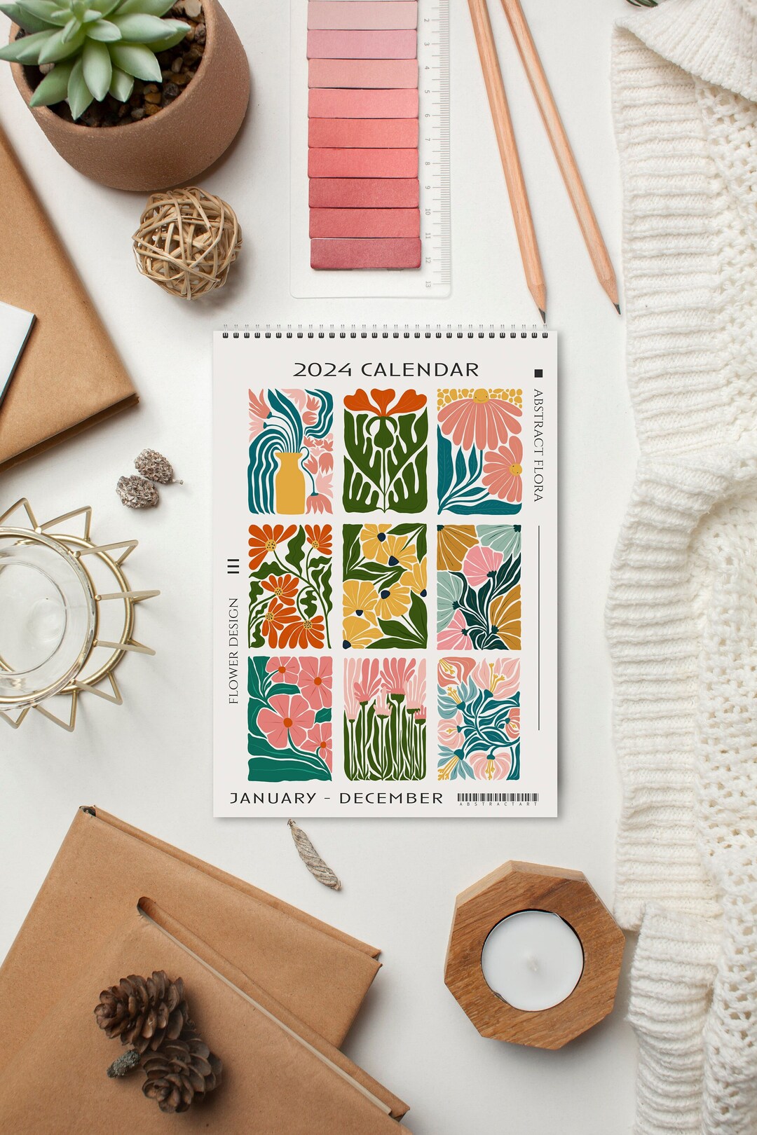 Flower Wall Calendar, Wall Calendars 2024, Wall Art Calendar, Planner