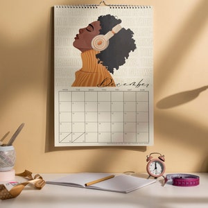 Black Woman Wall Calendar, Wall Calendars 2024, Wall Art Calendar, 12 Month Calendar, Hanging A4 Size, Monthly Calendar, Black Girl Calendar image 4