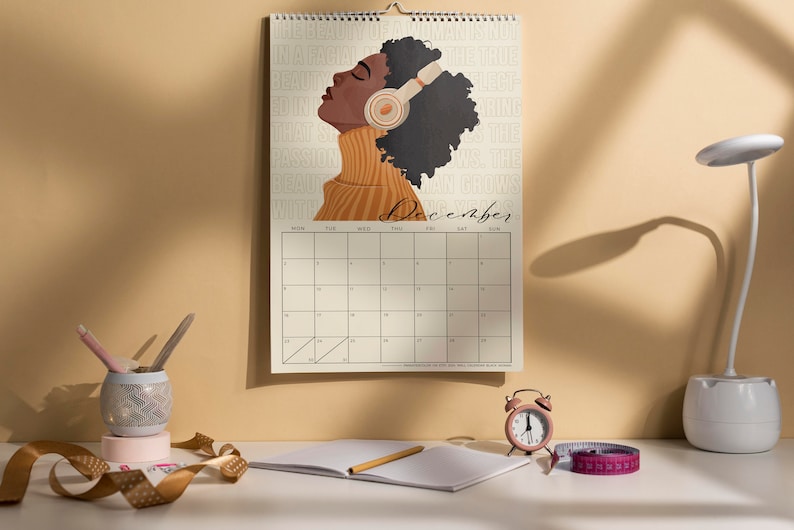 Black Woman Wall Calendar, Wall Calendars 2024, Wall Art Calendar, 12 Month Calendar, Hanging A4 Size, Monthly Calendar, Black Girl Calendar image 4