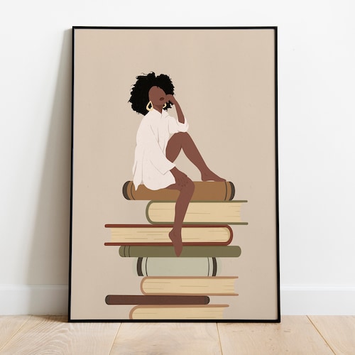 Book Girl Art Black Woman Wall Art African American Art Etsy