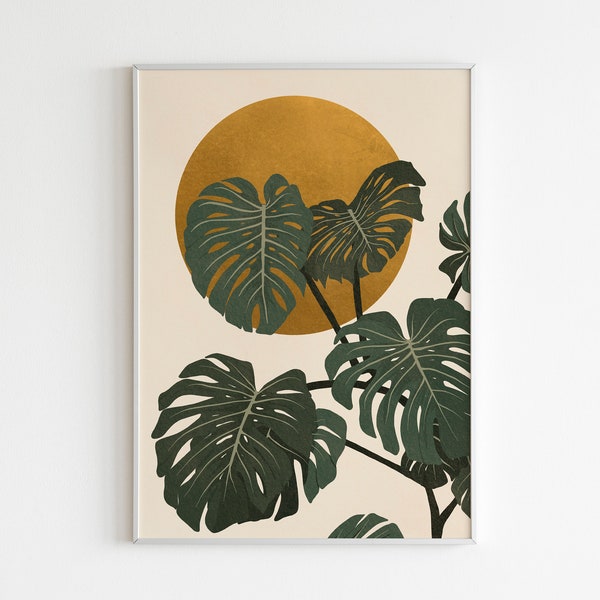 Monstera Art, Tropical Wall Art, INSTANT DOWNLOAD, Sun Wall Art, Digital Art, Printable Wall Art, Wall Decor, Boho Wall Art, Sun Art.