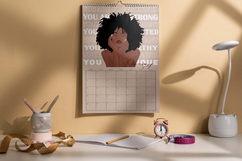 Black Woman Wall Calendar, Wall Calendars 2024, Wall Art Calendar, 12 Month Calendar, Hanging A4 Size, Monthly Calendar, Black Girl Calendar image 3