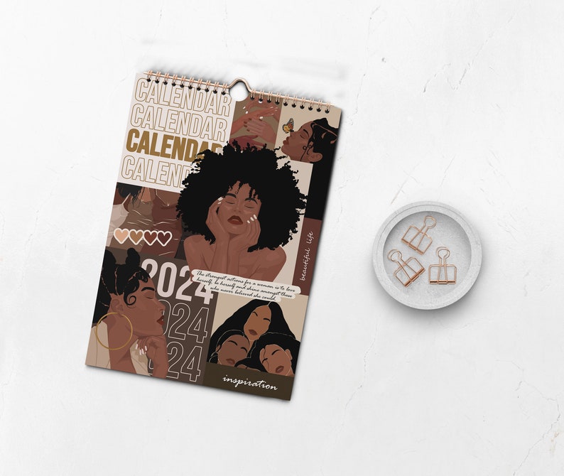 Black Woman Wall Calendar, Wall Calendars 2024, Wall Art Calendar, 12 Month Calendar, Hanging A4 Size, Monthly Calendar, Black Girl Calendar image 2