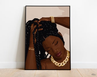 Black Woman Art, Black Art, African American Art, Melanin Art, Illustration Wall Art, Wall Decor, Digital Art, INSTANT DOWNLOAD, Black Gold.