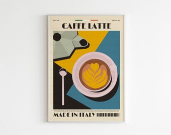 Mid Century Modern, Coffee Print, Coffee Bar Decor, Wall Decor, Wall Art, Latte Art, Coffee Latte, Digital Wall Art, Kitchen Wall Art.