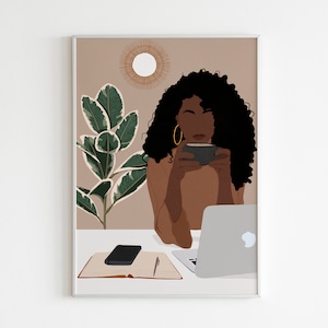 Office wall art,Black art, Black woman art, African American Art, Black Girl Art, Modern Wall Art, Fashion wall Art, Boho Wall Art.