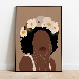 Black woman with crown, African american art, Woman Illustration art, Flower crown art, Black Girl wall art, Crowned, Woman art, African art