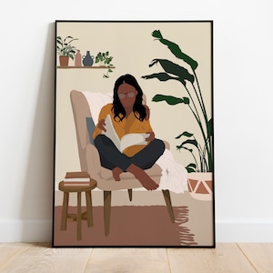 Book lovers art, Black Girl Art, Girl Reading Print, Black art, Boho Woman art, African Woman Print, African American, Book Lover poster. image 1