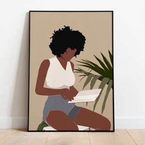 Black art, Black woman poster, African American art, Book lover art, African Woman Wall Art, Boss Girl, Boho Wall Art, Office Wall Decor.