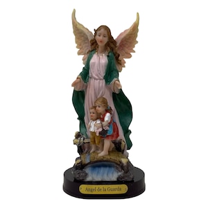 Angel De La Guarda Con Niños 8&quot; Tall Guardian Angel Religious Figure