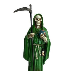 Santa Muerte 11&quot; Vestido Verde  Holy Death Grim Reaper Skull Green Dress